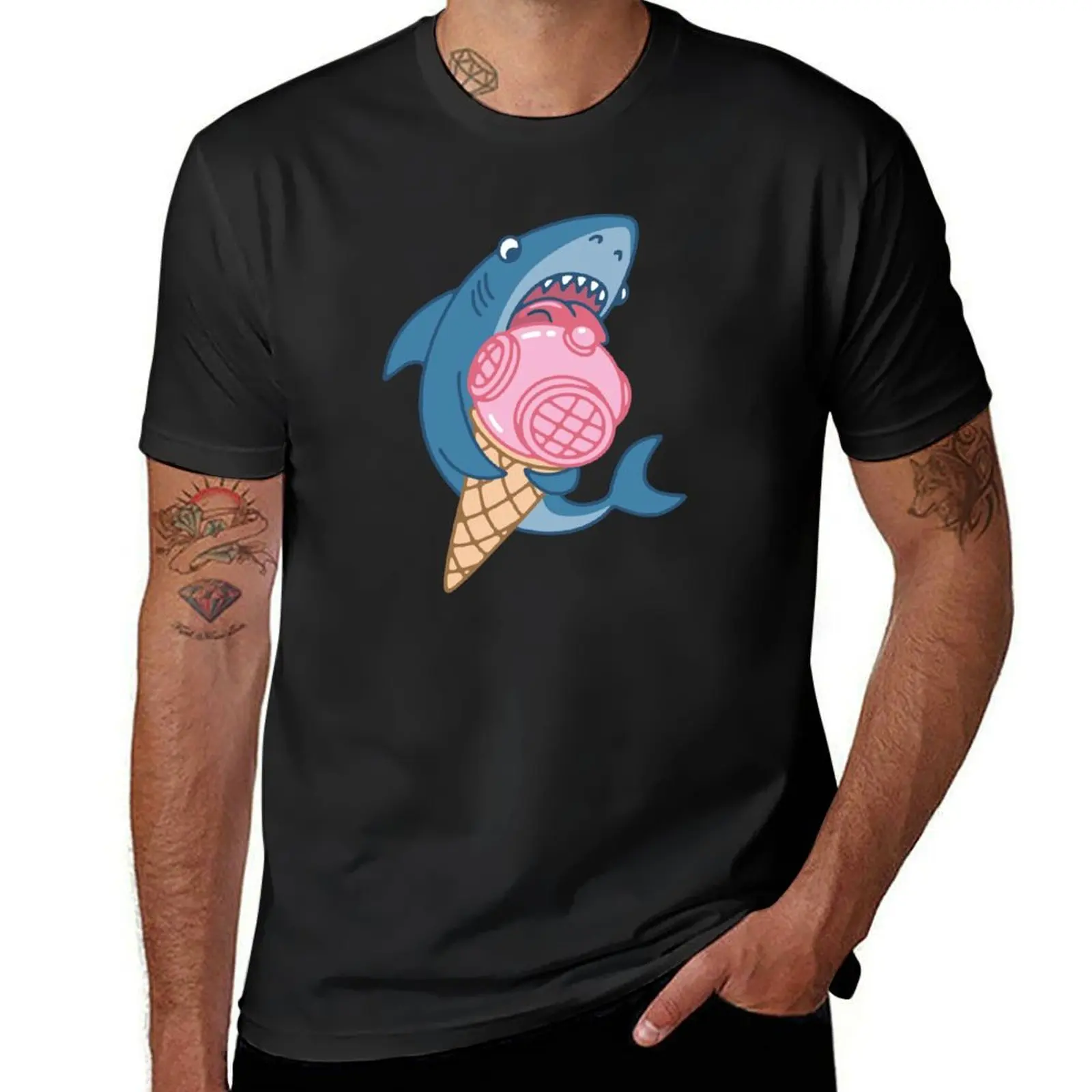 SHARK AND ICE CREAM T-Shirt graphics quick-drying hippie clothes t shirts men