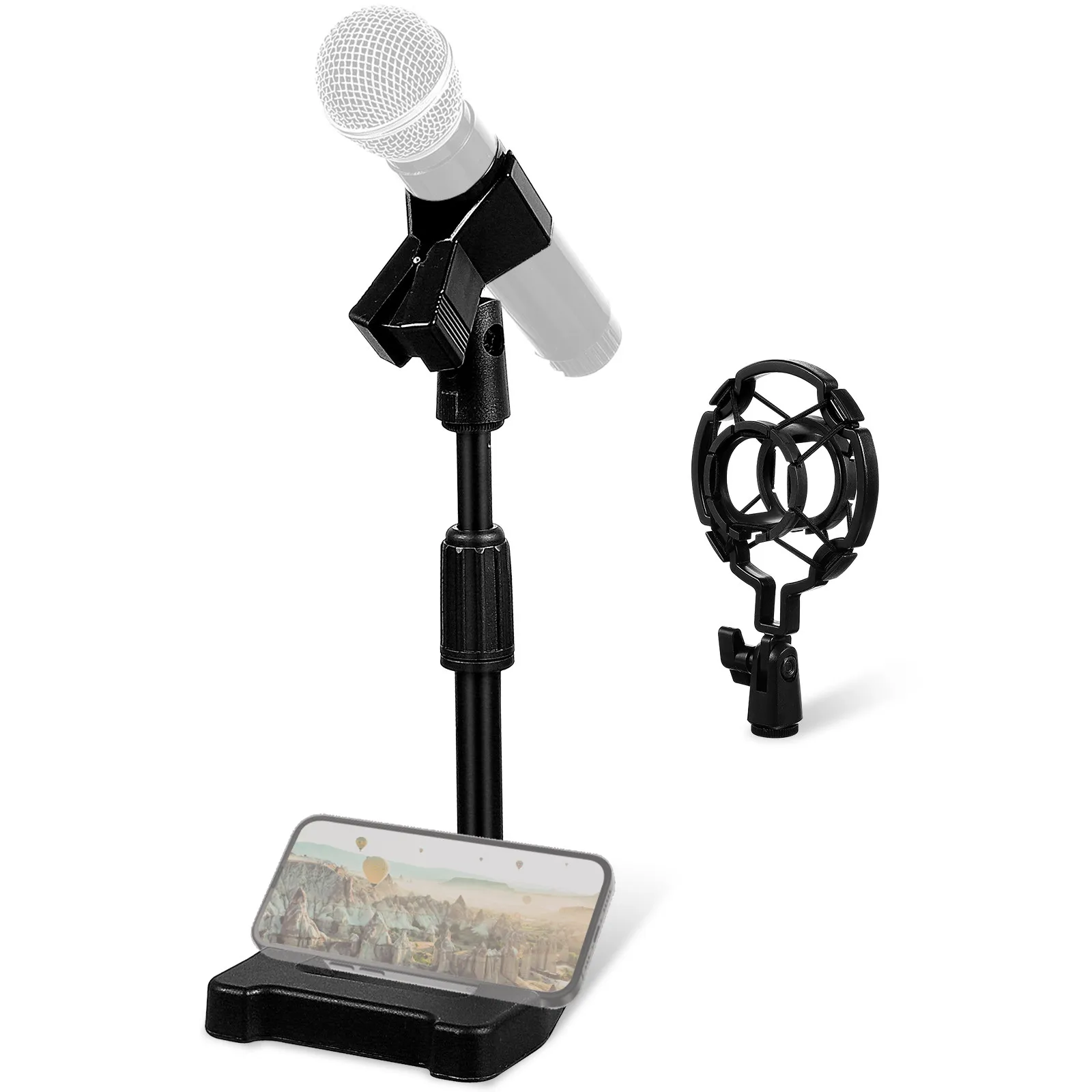 Desk Microphone Stand Adjustable Table Mic Stand Shock Mount Holder Spring Clip Stable Base Suitable for Recording Games