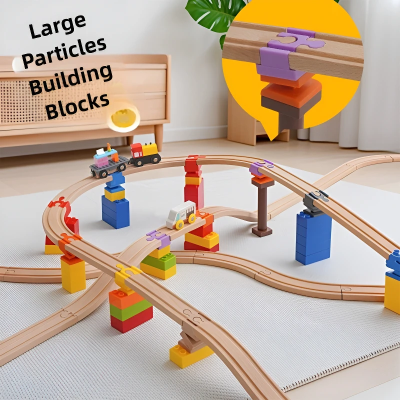 Kinderspielzeug für Eisenbahnen, Holzeisenbahn-Schienenzubehör, Universelle Kunststoffblöcke, Clips, Verbindungsstücke, Adapter, passend für Marken-Holzschienen