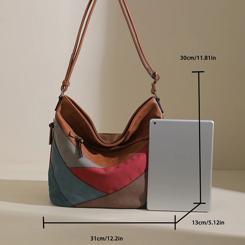 Color block stitching women\'s new fashion PU handbag shoulder bag crossbody bag large capacity bucket bag tote bag
