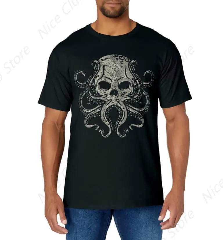 Creepy Octopus Skull Sea Monster Kraken Scuba Diver Goth T-Shirt