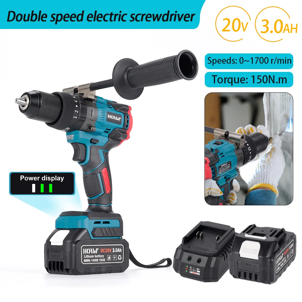 

Brushless Electric Hammer Drill Cordless Screwdriver 150N.m Torque Powerful 2-Speed Impact Drill Tool For Makita 18V Battery