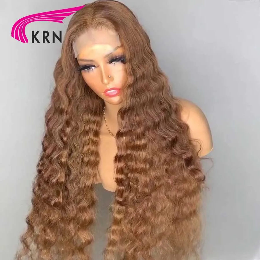 KRN-Peluca de cabello humano Remy para mujer, postizo de encaje frontal, Color marrón, 250 de densidad, 13x4, 13x6