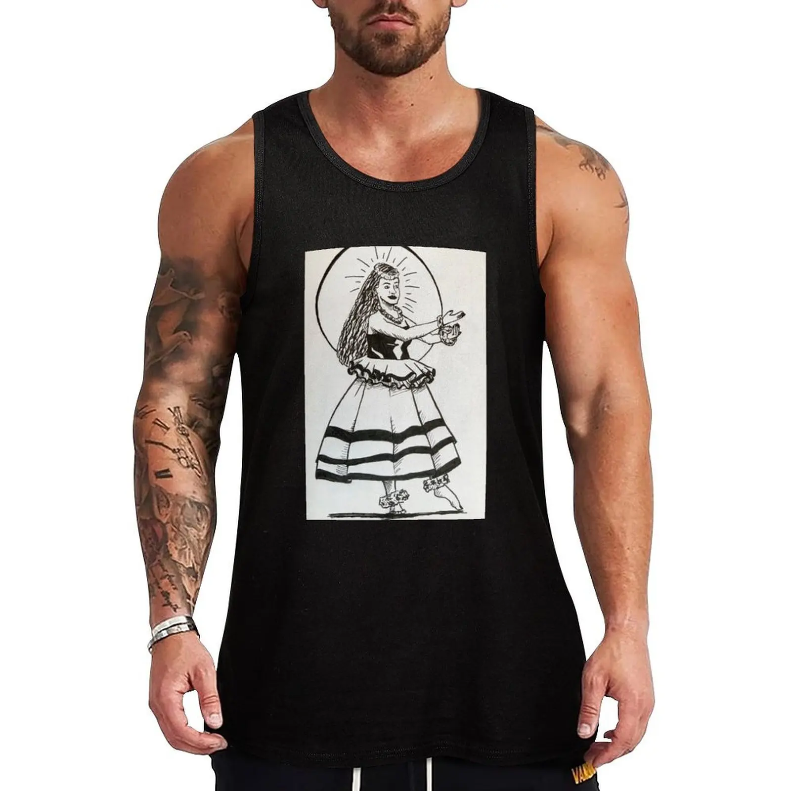 

Hula dancer ink drawing Tank Top Summer Casual Sleeveless Top Loose Fit Tank Shirt