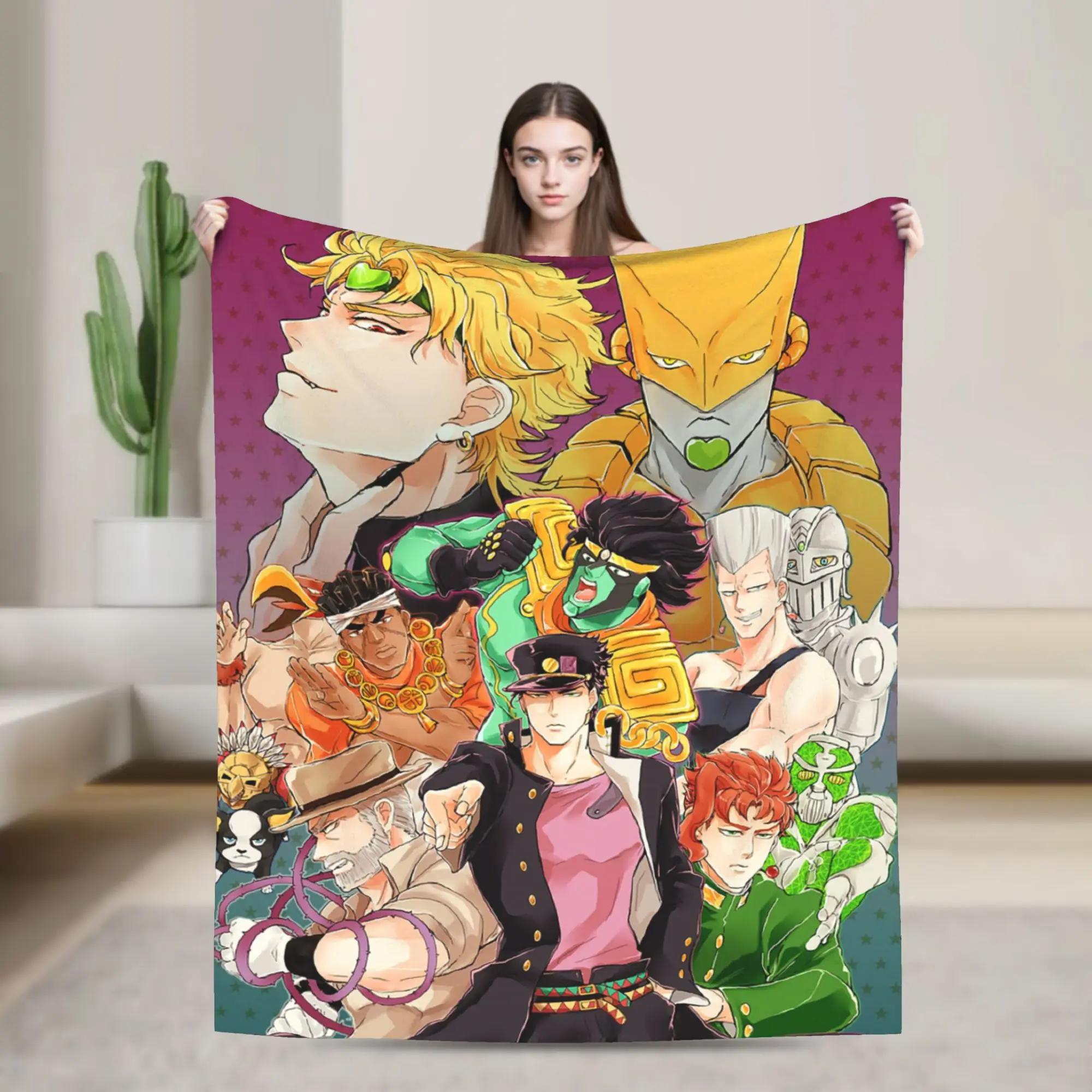 Joseph Joestar Kujo Jotaro Dio Fleece Throw Blankets Bizarre Adventure Blanket for Bed Outdoor Lightweight Bedroom Quilt
