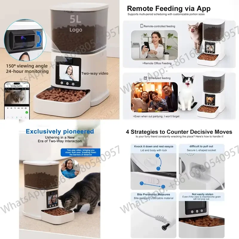 5L Smart Automatic Cat & Dog Feeder with Dry Food Dispenser Timed Quantitative APP Control Portable Solid Design