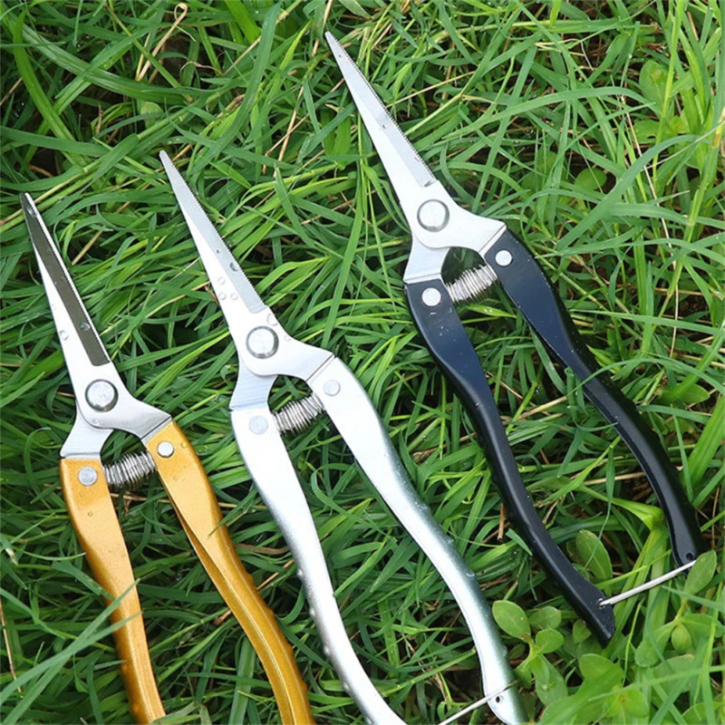 Edelstahl-Gartenschere mit gezackter Klinge, Obstpflückschere, Griff aus Zinklegierung, Astschere, Gartenwerkzeuge