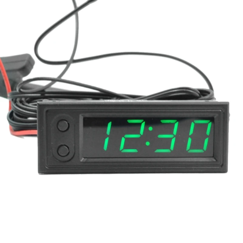 Car Clock Universal Automotive Digital Clock Date 3 In 1 LCD Display Electronic Temperature Noctilucent Trim Green Accessories