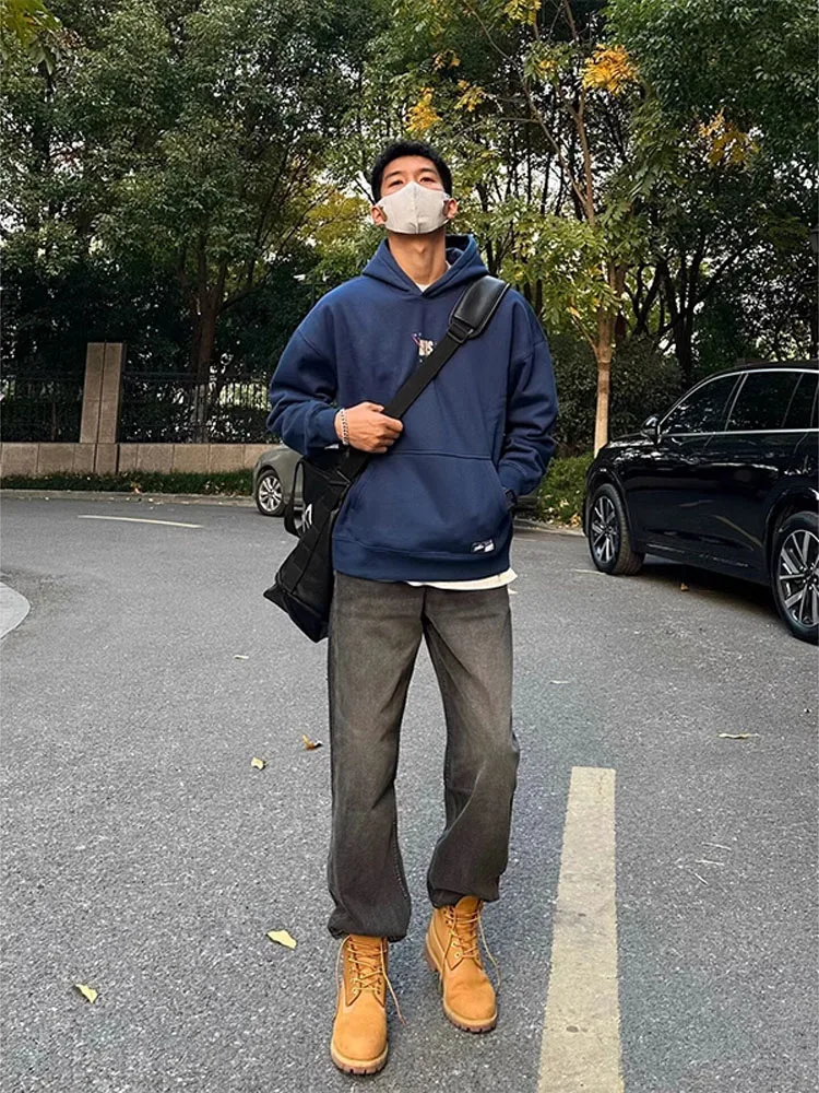 

Мужские джинсы American High Street Blaey: осенне-зимние, прямые, винтажные, с крупными желтыми элементами, в стиле брюк-карго