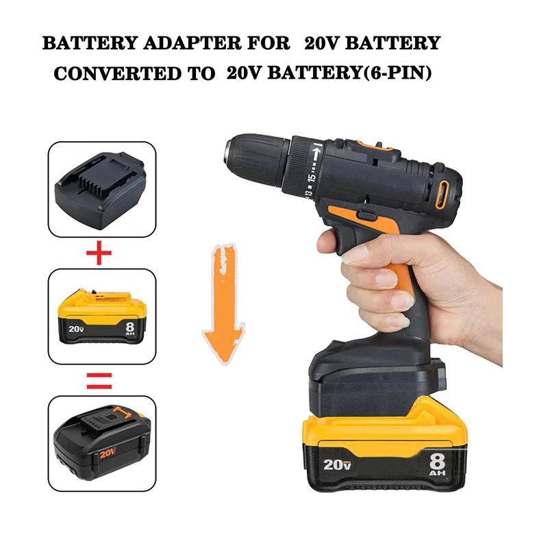 Battery Adapter for Dewalt 20V DCB Series Battery Conversion for WORX 20V 6PIN Lithium Battery Tool Converter