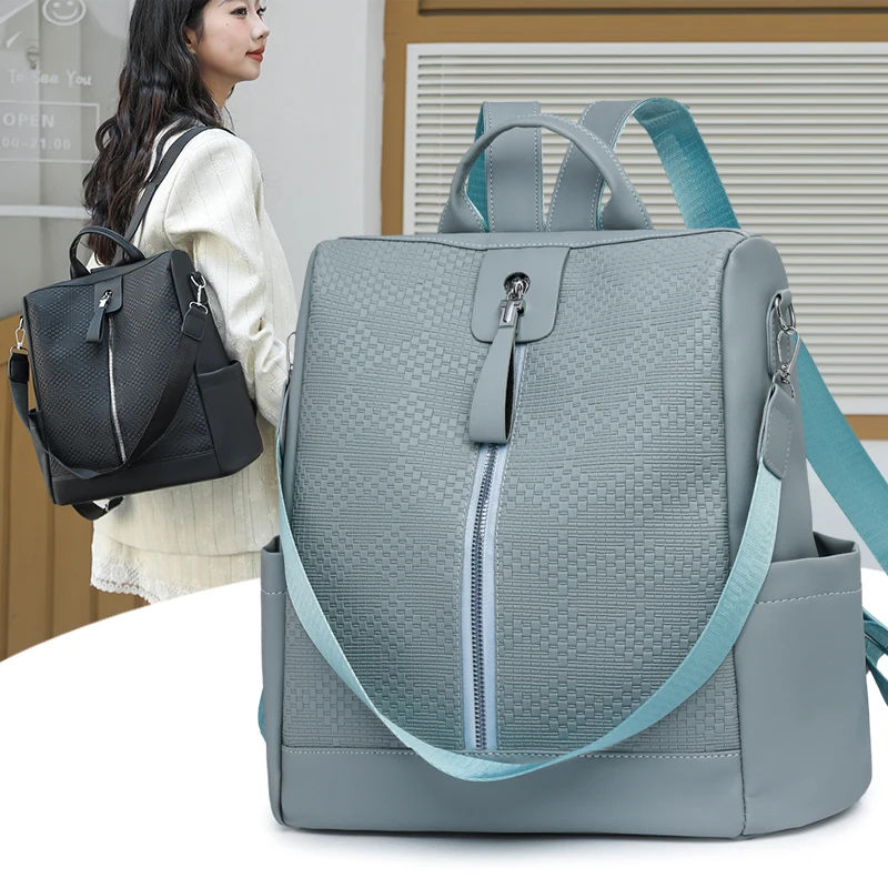 

Fashion Soft PU Leather Ladies Backpack Leisure Elegant Travel Shoulder Bag Light Anti theft Solid Color Simple Student Backpack