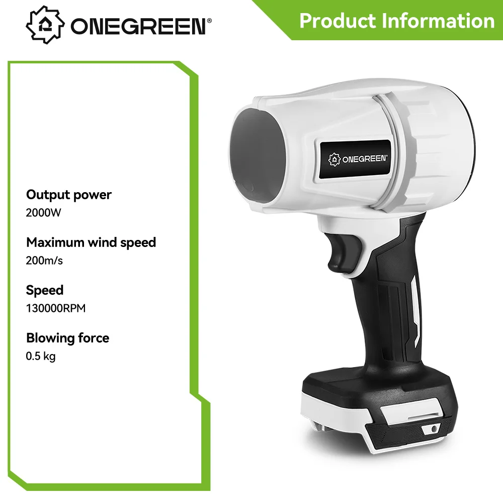 ONEGREEN 2000W Elektromos Fehér turbo Drukker blowers 200M/S Hordozható Dobálás Drukker Havazik Asztallap Leporol blowing áram Munkaeszköz számára makita 18V Akkumulátor