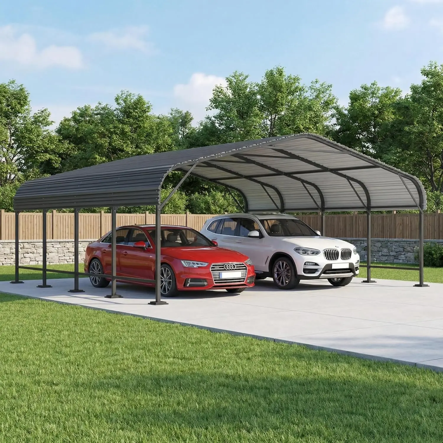 

20x20 FT Metal Carport, Enhanced Base and Steel Roof for All-Weather Use, Outdoor Heavy Duty Garage Galvanized Car, Customized
