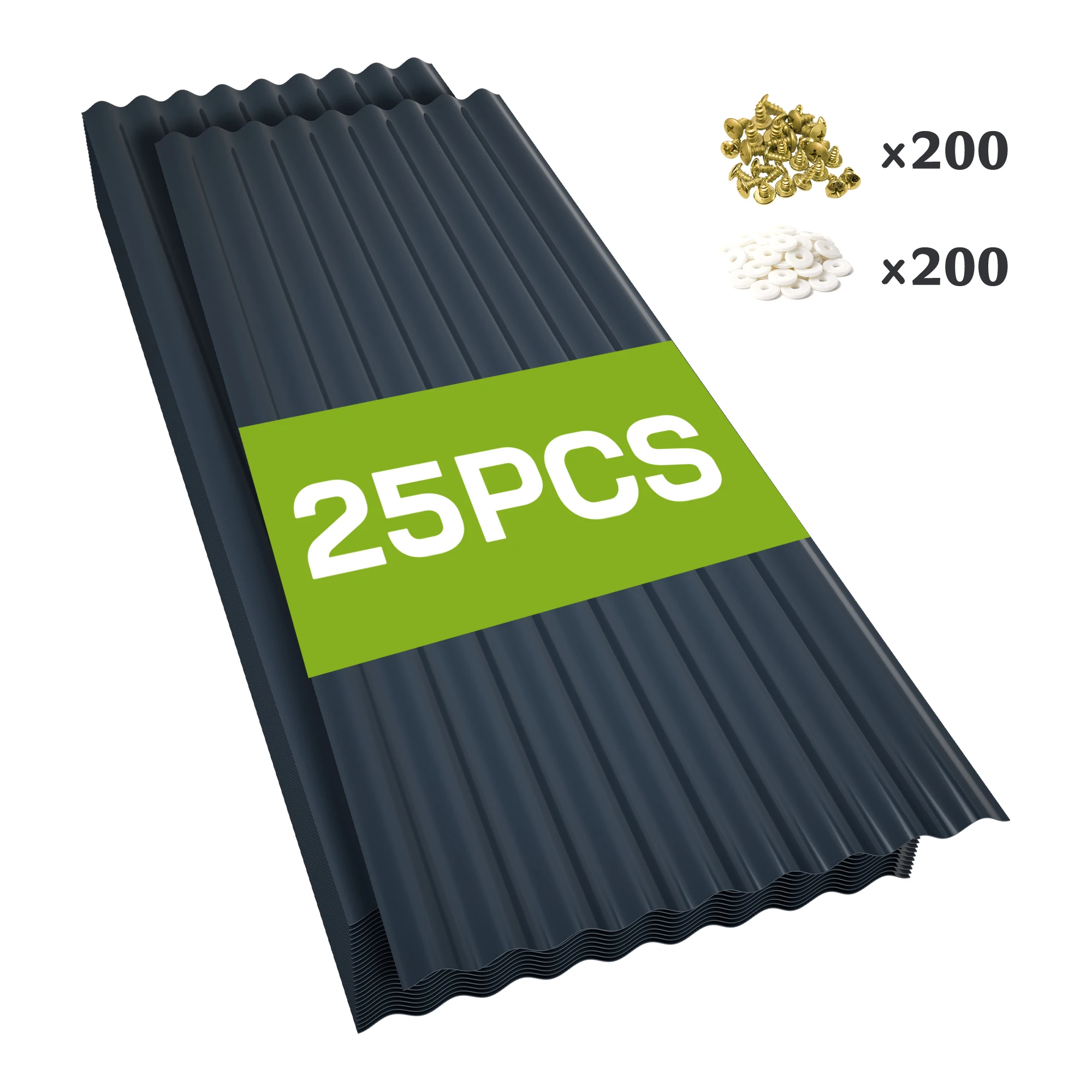 25 Pcs 0.04 inch Corrugated Roof Panels Easy Screw Assembly Weatherproof UV Resistant Matte Gray for Shed Garage Patio