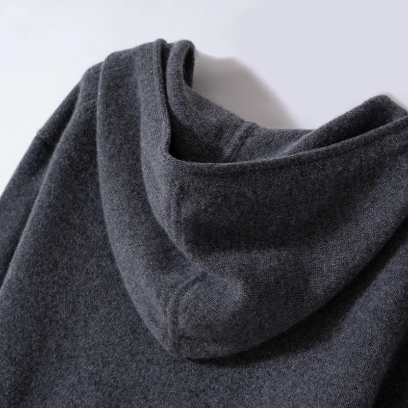 High-Quality Pure Cashmere Hooded Cardigan Men's Autumn Winter Thick Knitted Outerwear Fashion Color Block Hoodie For Men