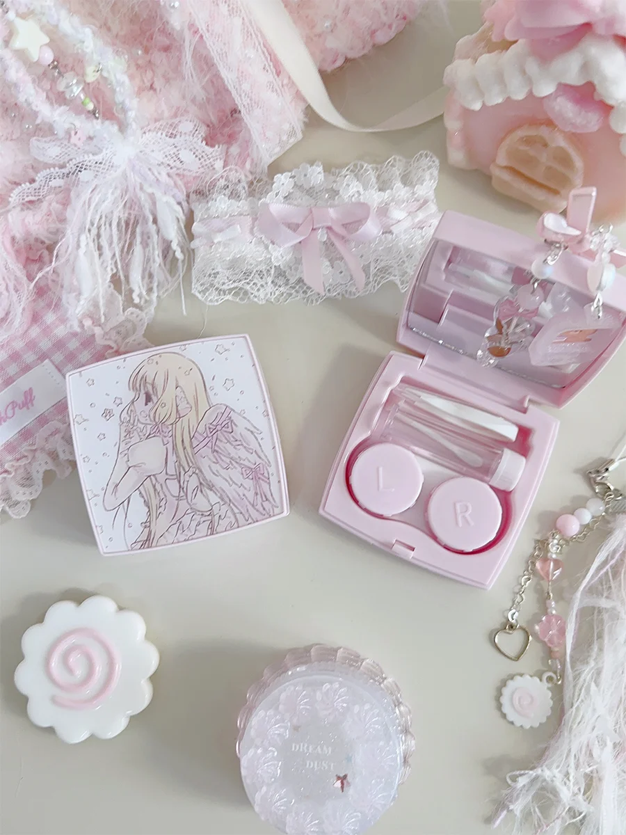 

Portable Angel Heart Cuter Human Form Contact Lens Storage Box Pink Cute Student Storage Case for Glasses Accories