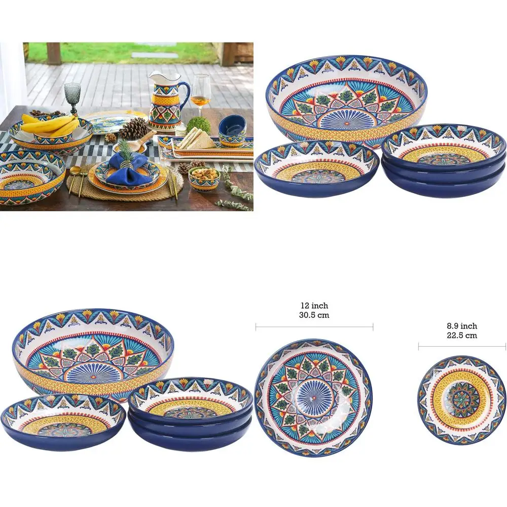 

5-Piece Pasta Bowl Set: 1 Large (214oz), 4 Small (35oz), Ideal for Pasta, Salad, Safe for Microwave & Dishwasher, Perfect Housew