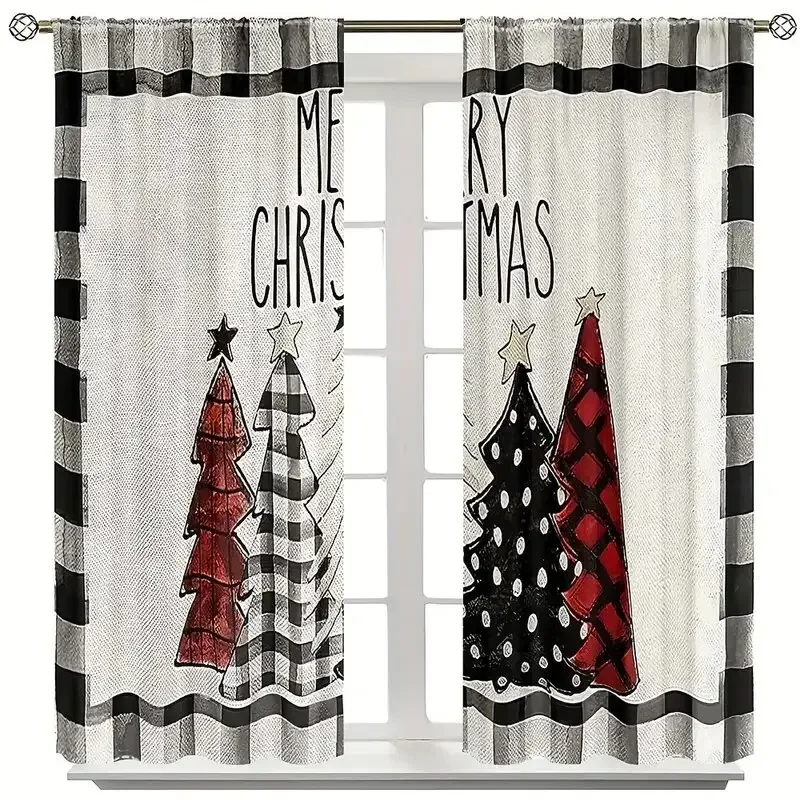 

Christmas red checkered pattern printed curtains, bedroom and living room, home decoration, room decoration