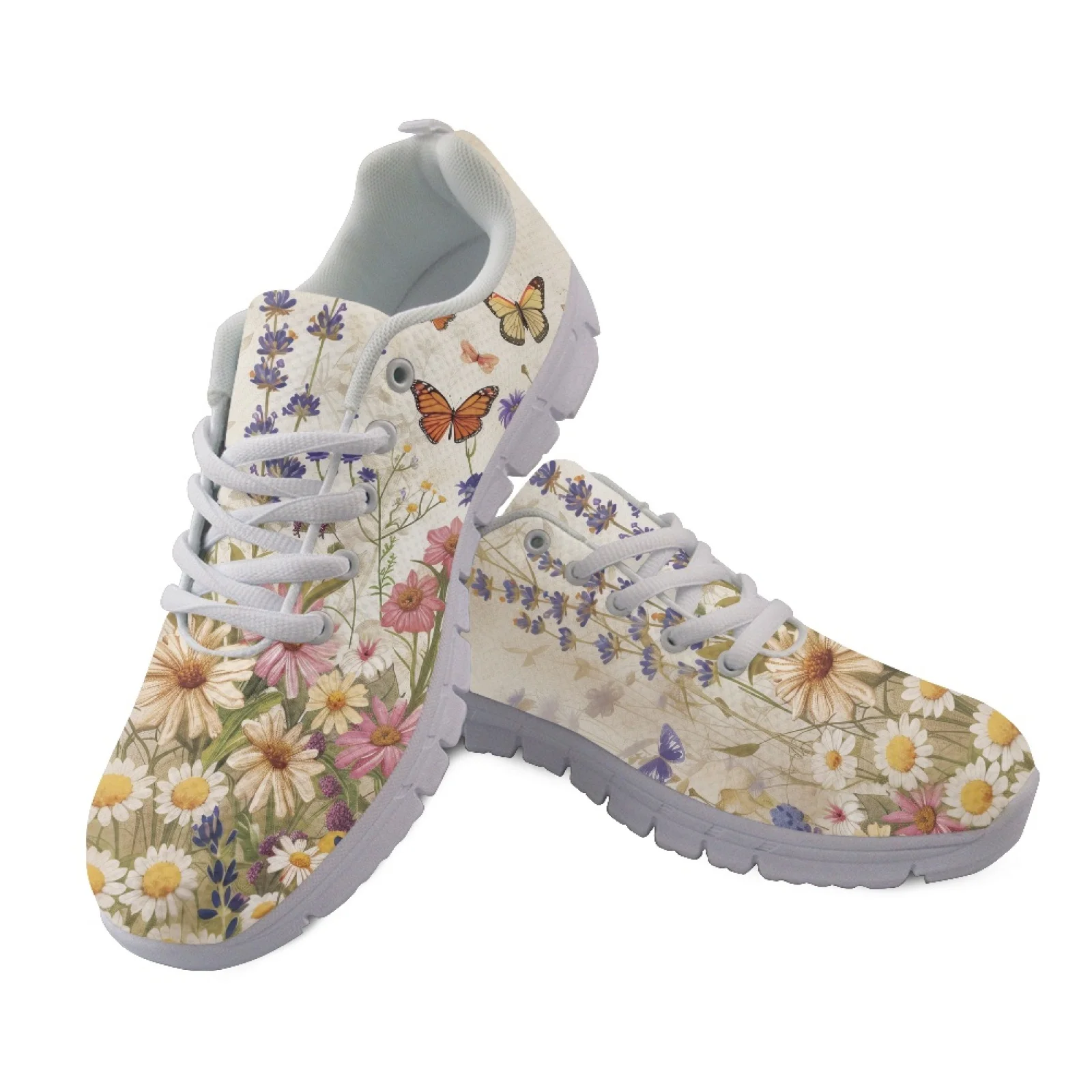 Coloranimal Butterfly Flowers Sneaker Mesh & EVA Sole Work Shoe Lightweight Slip on Tennis Shoes for Women