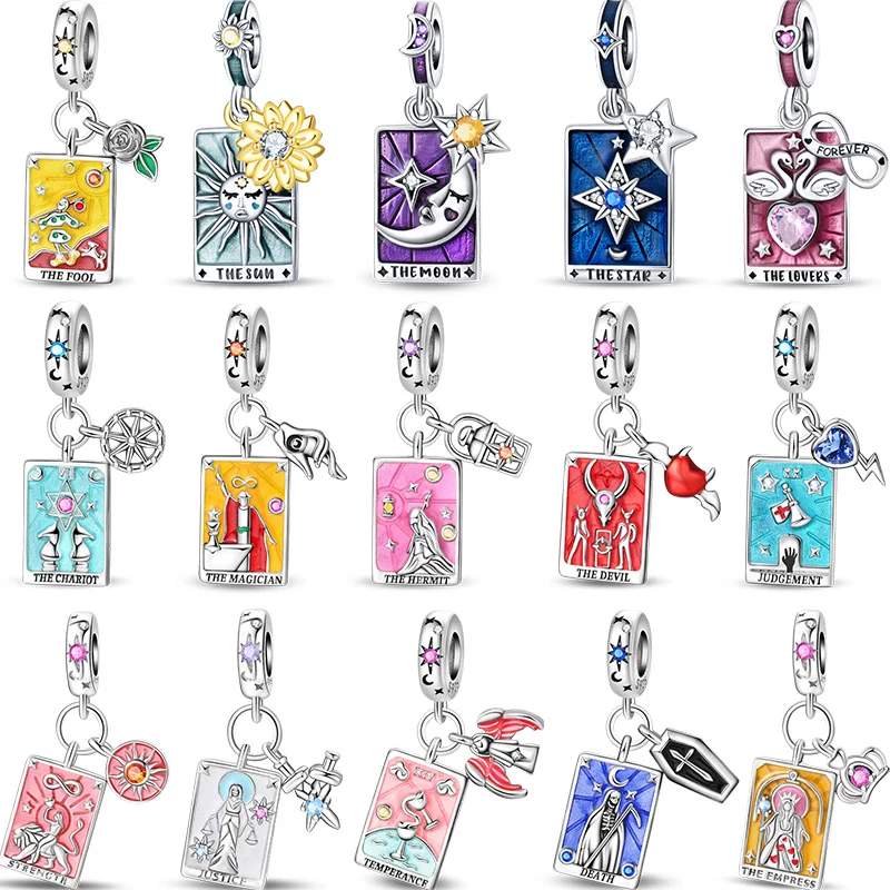 925 Silver Star Moon Sun Magic Tarot Cards Charms Pendants Fit 3mm 925 Original Bracelets DIY Birthday Anniversary Jewelry Gifts