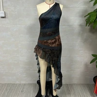 2026 New Retro Print Ruched High Split Ruffle Hem Long Dresses Woman Spring Sexy One Shoulder Slim Summer Party Boho Maxi Dress - Image 6