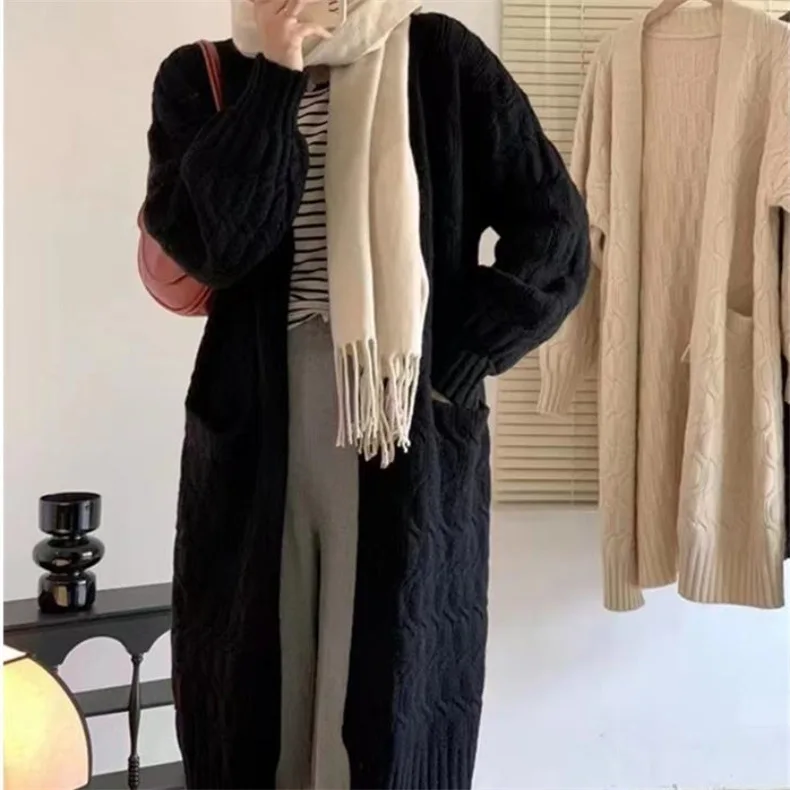 Cárdigans largos finos de gran tamaño 2025 para mujer, prendas de vestir exteriores de punto de manga larga para invierno, cárdigans finos huecos para mujer de verano