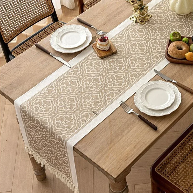 Nordic Waterproof Geometric Printed Table Runner Long Coffee Table Cover Towel with Tassels Soft Dining Decor for Wedding Party