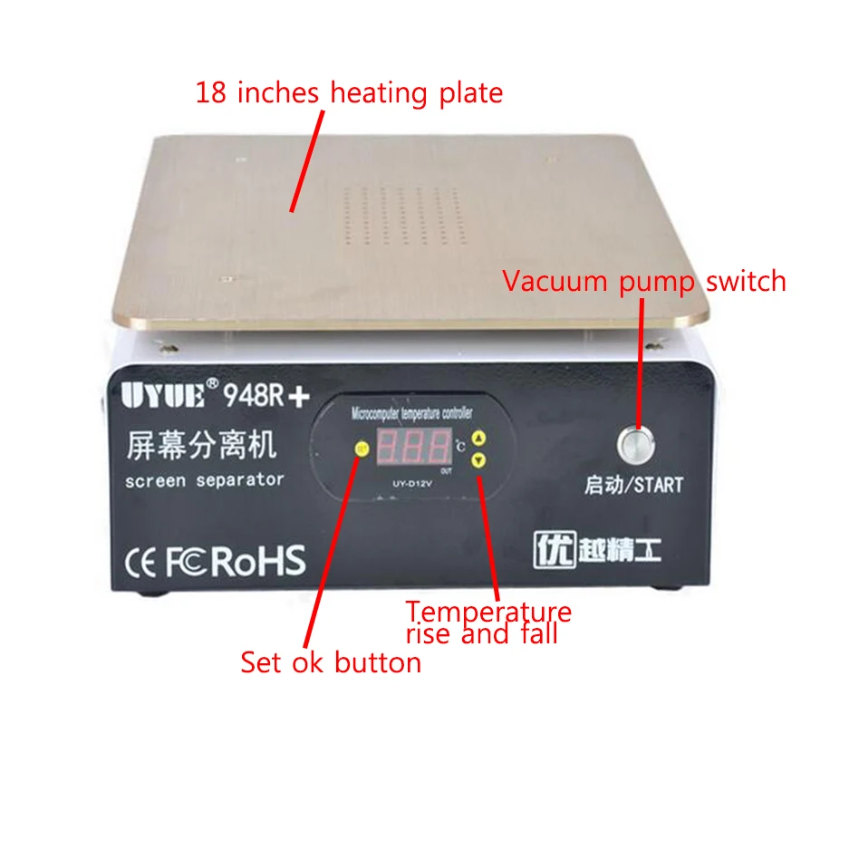 UYUE-bomba de vacío integrada 948R Plus, máquina separadora de LCD para reparación de pantalla táctil de teléfono móvil, 18 pulgadas