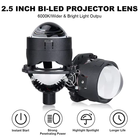 बाई एलईडी लेंस 2.5 इंच प्रोजेक्टर लेंस 100W किट H4 हाई/लो बीम H7 H11 एलईडी बल्ब रिफ्लेक्टर डायोड चिप 30000LM कार एक्सेसरीज़ 8 best sales प्रोजेक्टर लेंस - №1