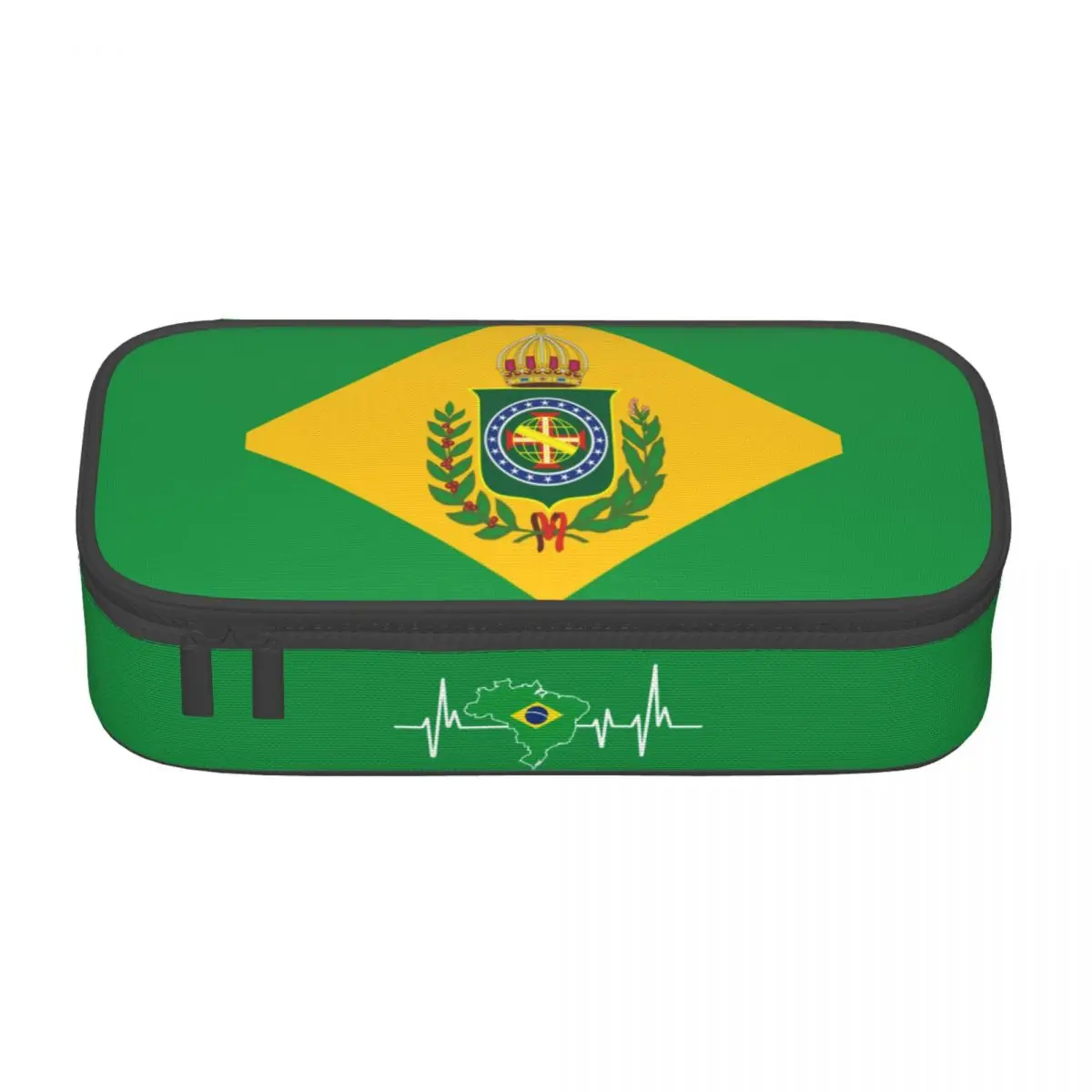 Custom Kawaii Heartbeat Design Brazilian Flag Brazil Pencil Cases for Brazilian Proud Large Storage Pen Bag Box School Supplies