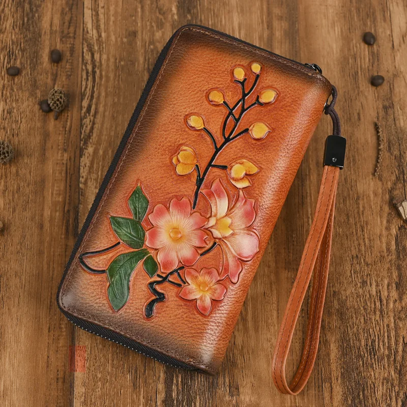 handcrafted-long-wallet-for-women-genuine-leather-bifold-zipper-wallet-color-pressing-anti-theft-brushing-high-end-feeling