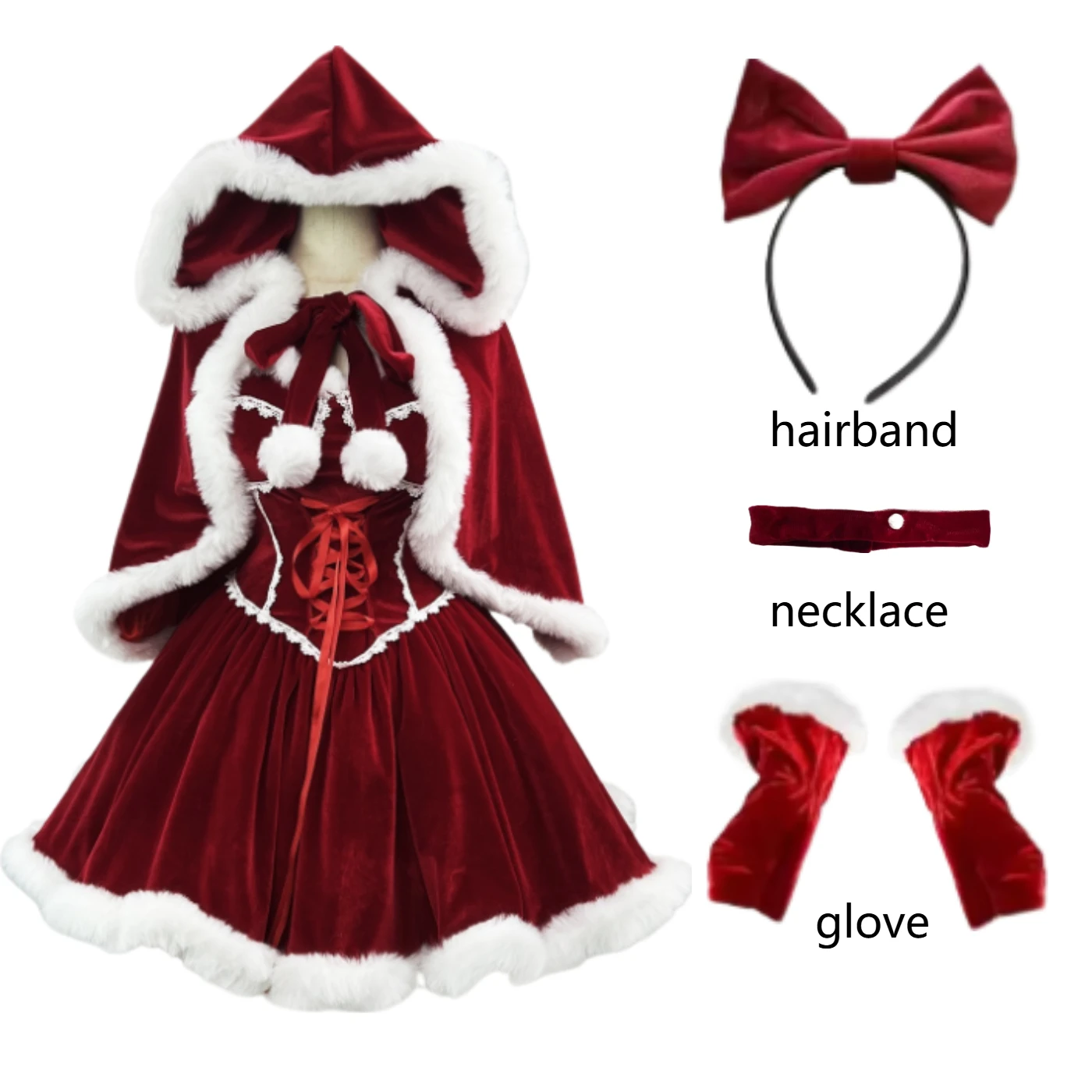 

New Year Christmas Bra Dress Cape Suit Party Costume Vintage Medieval Hooded Cloak Lolita Retro European Gown COS Princess