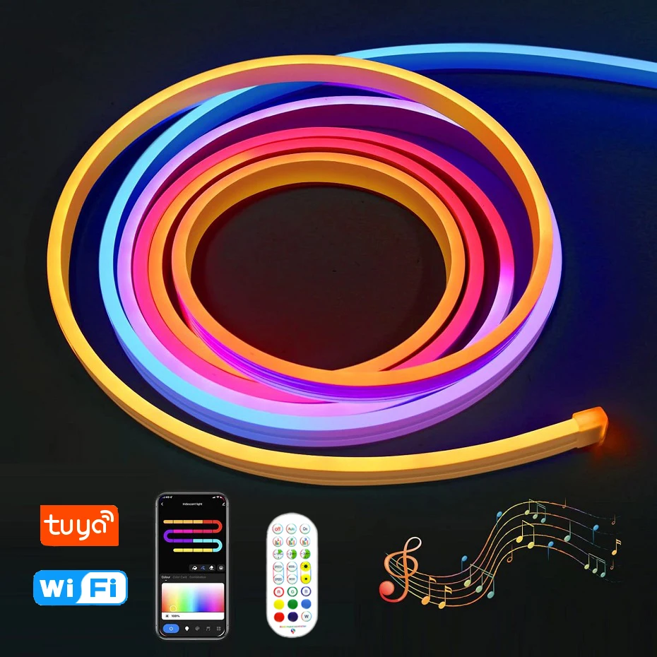 Dreamcolor RGBIC LED Neon Strip Light 12V Dimmable RGB Tape Remote/Bluetooth/Wifi Control Flexible Ribbon Room Lighting Decor
