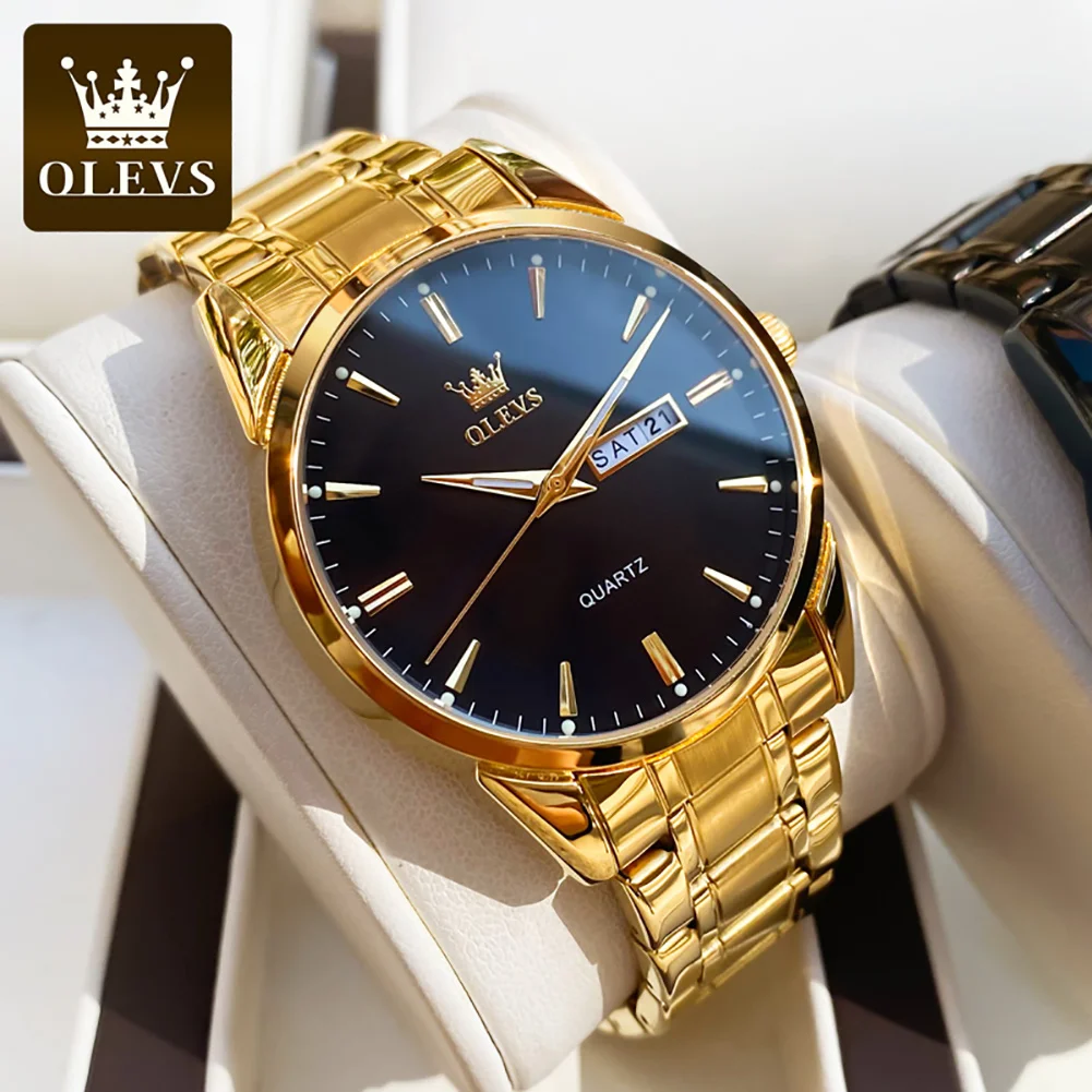 OLEVS 6898 Stainless Steel Quartz Watch for Men Waterproof Auto Date/Week Hand Clock Minimalist Luxury Business Man Wrist Watch