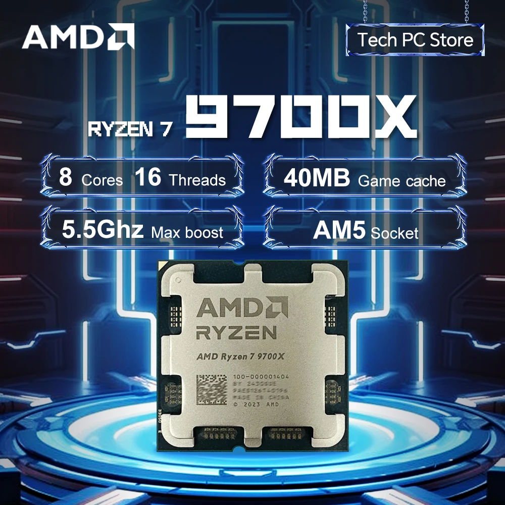 معالج AMD Ryzen 7 9700X 3.8 جيجا هرتز L3=32M DDR5 65 وات 8-Core 16-Thread R7 9700X مقبس AM5 4NM جديد ولكن بدون مروحة