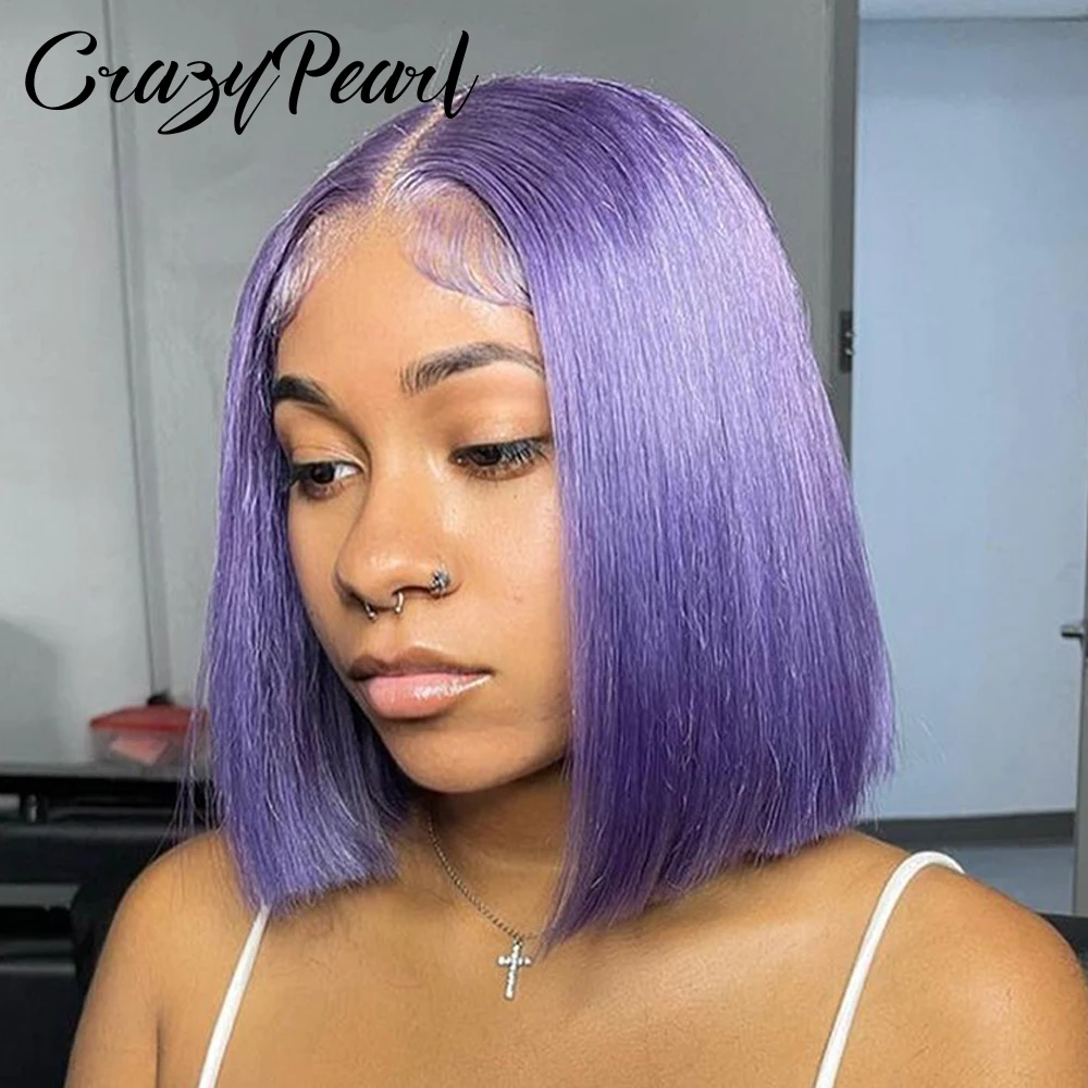 CrazyPearl Rose Purple Bob Wig Human Hair 100% Human Hair Quality Short Bob Wig 180% Dark Purple Lace Front Human Hair Wigs