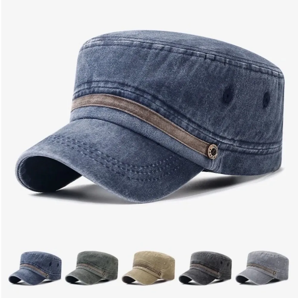 Retro Washed Cotton Big Head Flat Hat Breathable Adjustable Sun Hat Spring Summer Short Brim Middle-aged Dad Hat Men Women