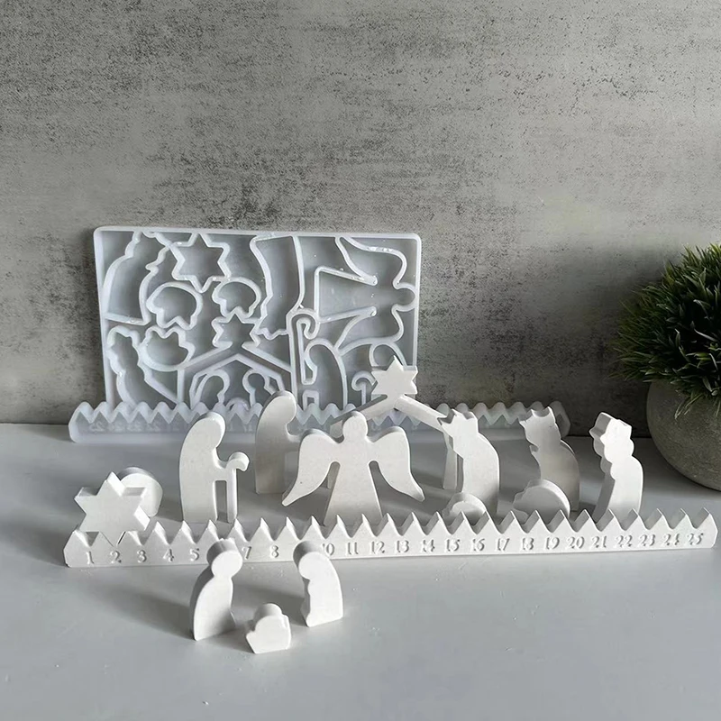 Advent Calendar Silicone Mold Christmas Ornament Mold Nativity Countdown To Christmas Ornament Molds Set DIY Home Decor Mold