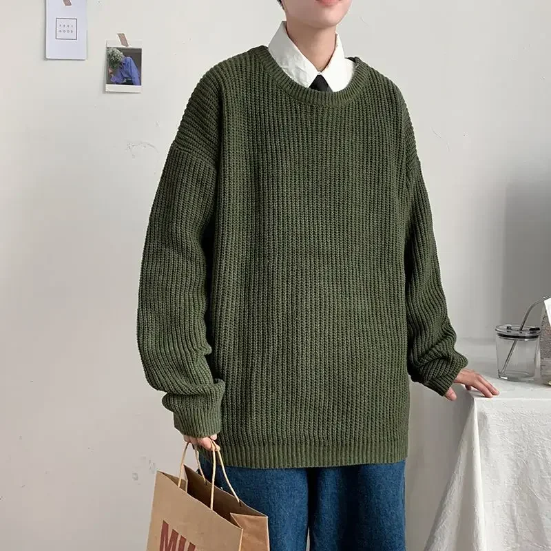 

Korean Version Oversize Round Neck Sweater for Men in Autumn and Winter Wearing A High-end and Versatile Loose Bottomed Knit Top