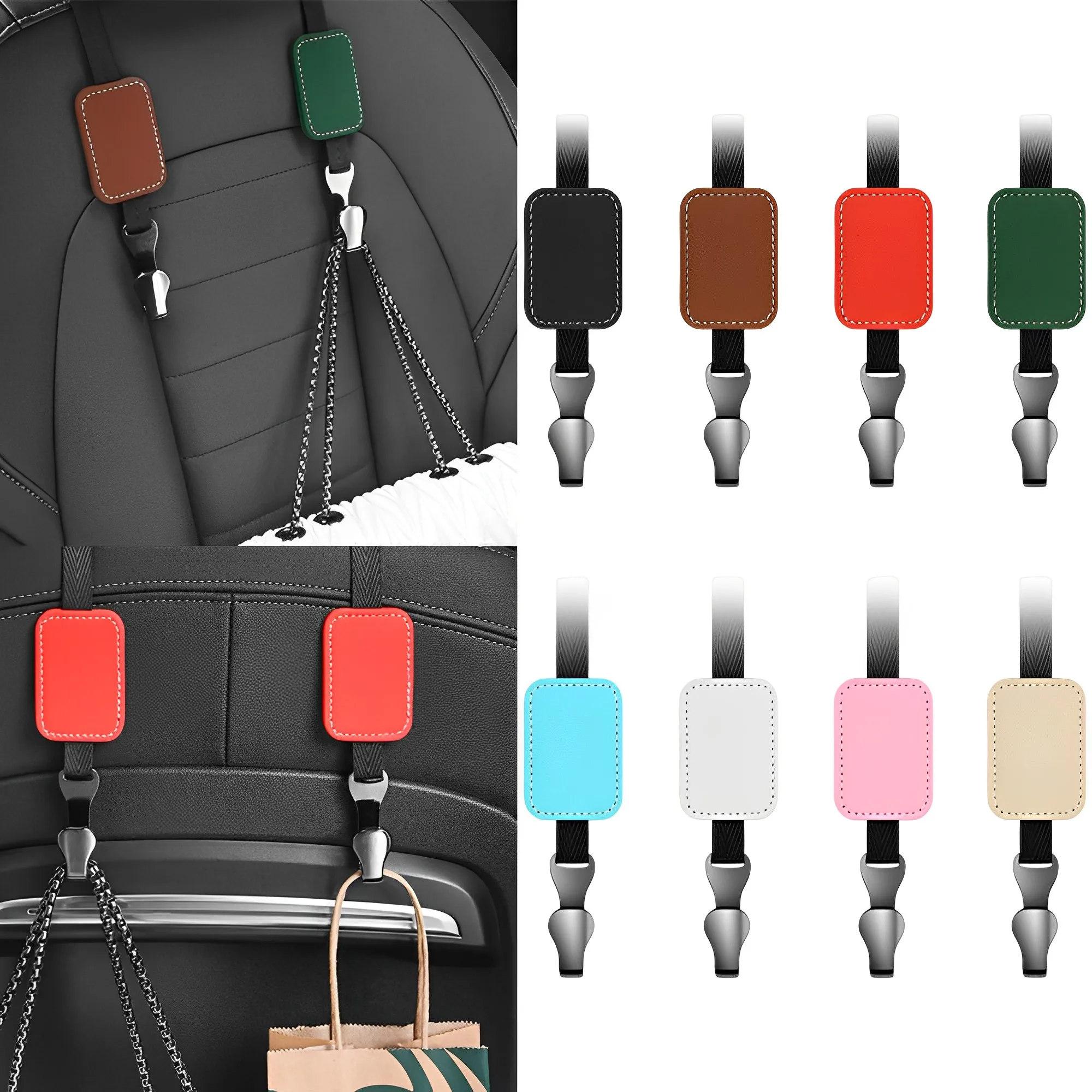 

2Pcs Car Seat Back Hook Adjustable Suede Hook Auto Fastener Clip Grocery Bag Hanger Holder Car Headrest Hanger Auto Accessories