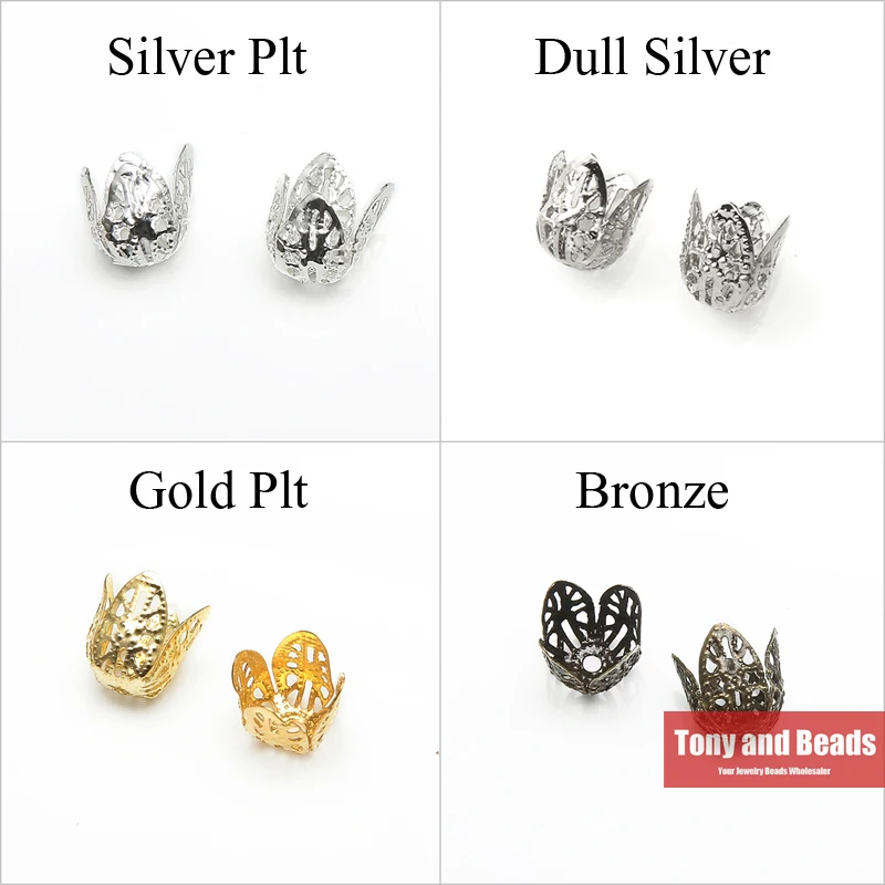 (60Pcs=1Lot ! ) Jewelry Finding 11MM Filigree Bead End Cap Cone Gold Color Silver Color Bronze Nickel Plated No.BC6