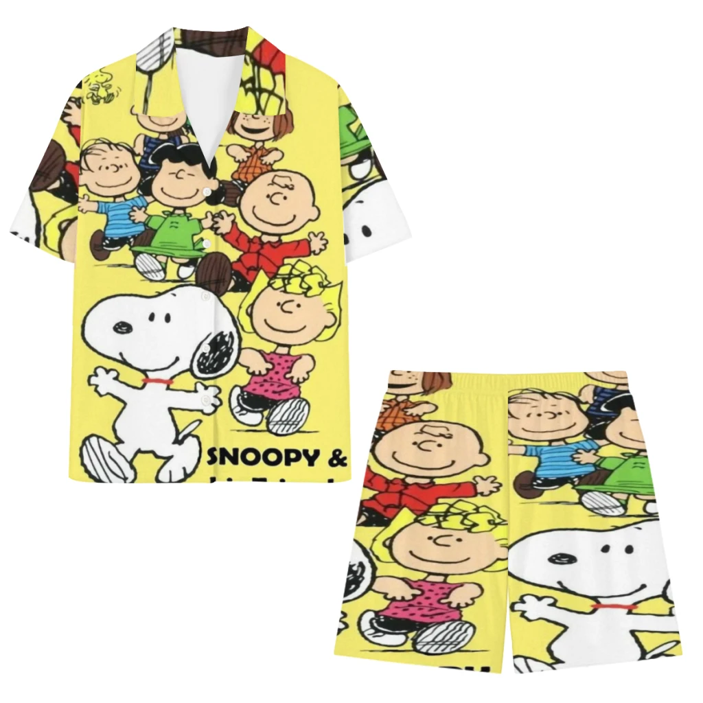 

Snoopy Peanuts pajama set with a comfy button-down top and elastic waistband pants, ideal for loungewear or sleepwear for all.