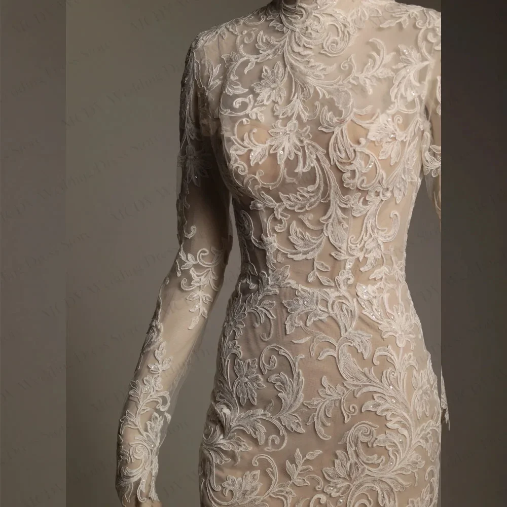 Civil Lace Wedding Dresses Appliques High Neck Mini Bride Party Gown Above Knee Customized Reception Dresses For Weddings image 4