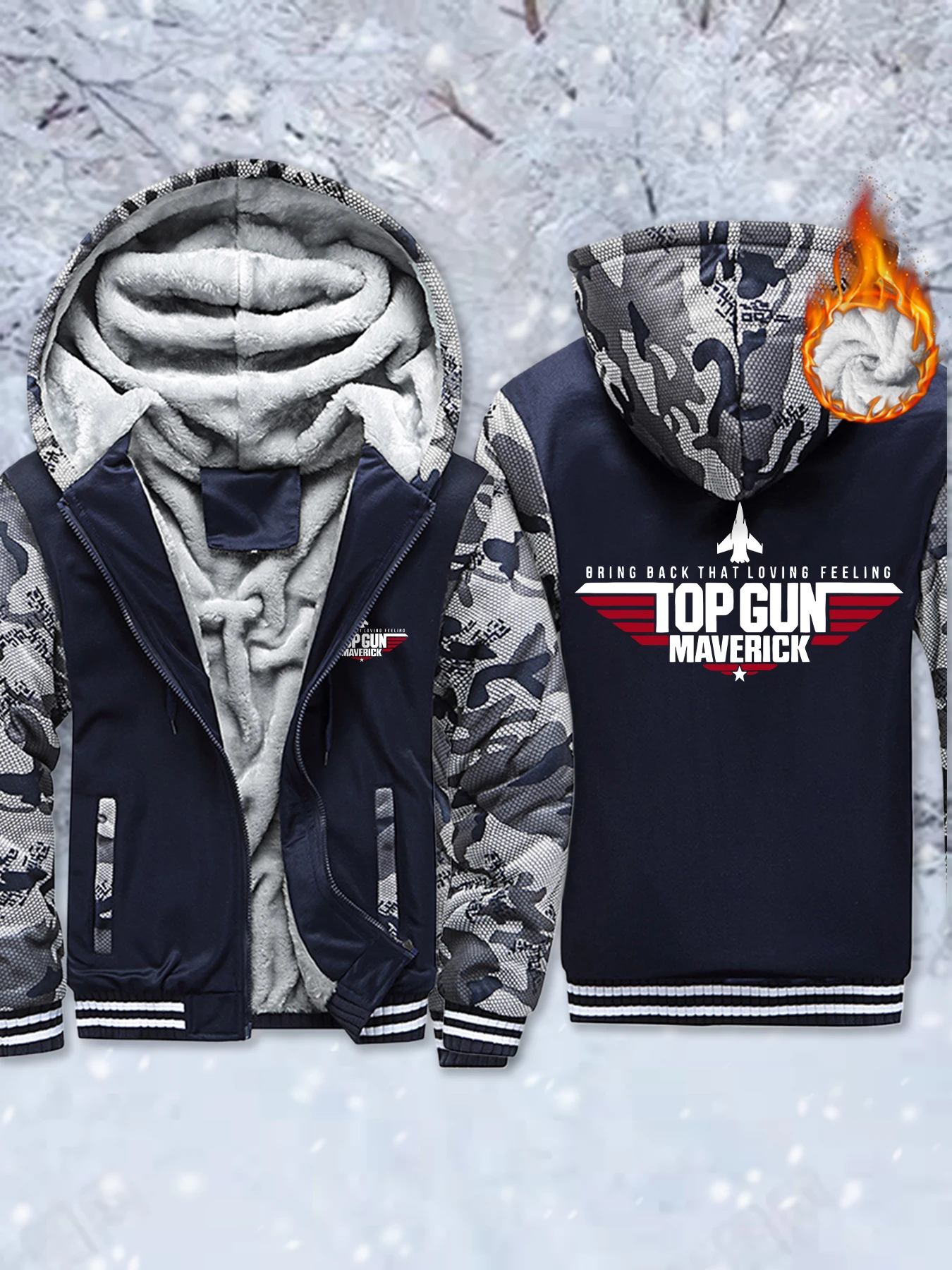 

Top Gun Maverick Pattern Winter Mens Fleece Comfy Jackets Pocket Thicken Outwear Casual Zip-Up Hoodie Fashion Basics Coat