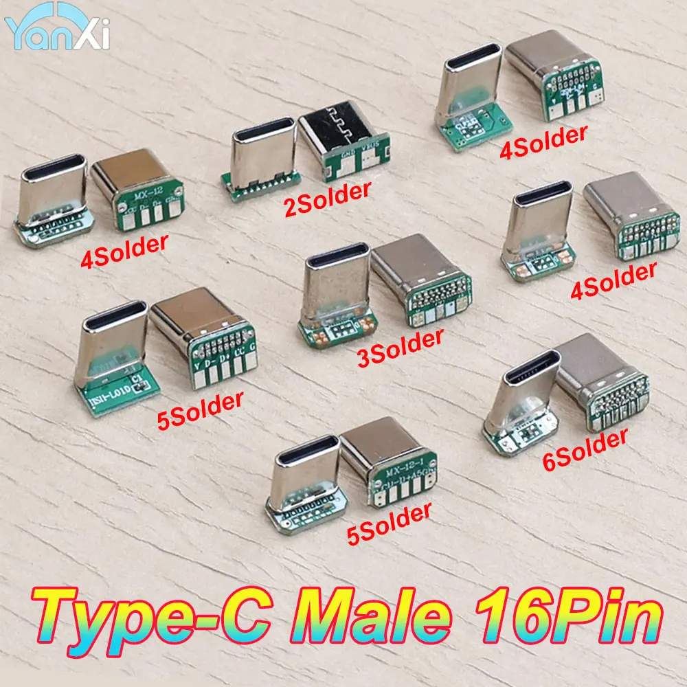 2-10 Stück Typ-C Stecker 16P Vertikale Patch-Platine 16-Pin Daten- und Ladeanschluss mit 2/3/4/5/6 Lötpunkten PCB USB-Platine USB 3.1 Stecker