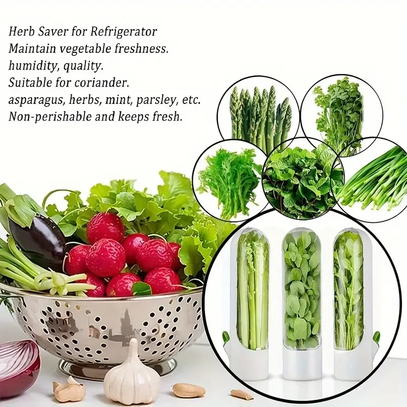 1/2/3PCS Herb Saver Storage Container Fresh Herb Keeper Vanilla Vegetables Fresh Preservation Bottle For Refrigerator Kitchen