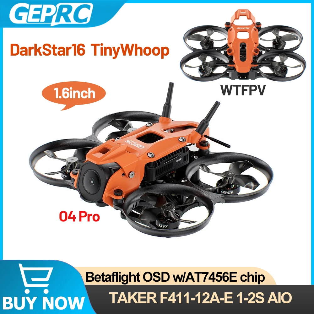 

GEPRC DarkStar16 O4 Pro / WTFPV TinyWhoop 1,6-дюймовый квадрокоптер FPV TAKER F411-12A-E 1-2S AIO SPEEDX2 1003 14800KV PNP /ELRS2.4G RX