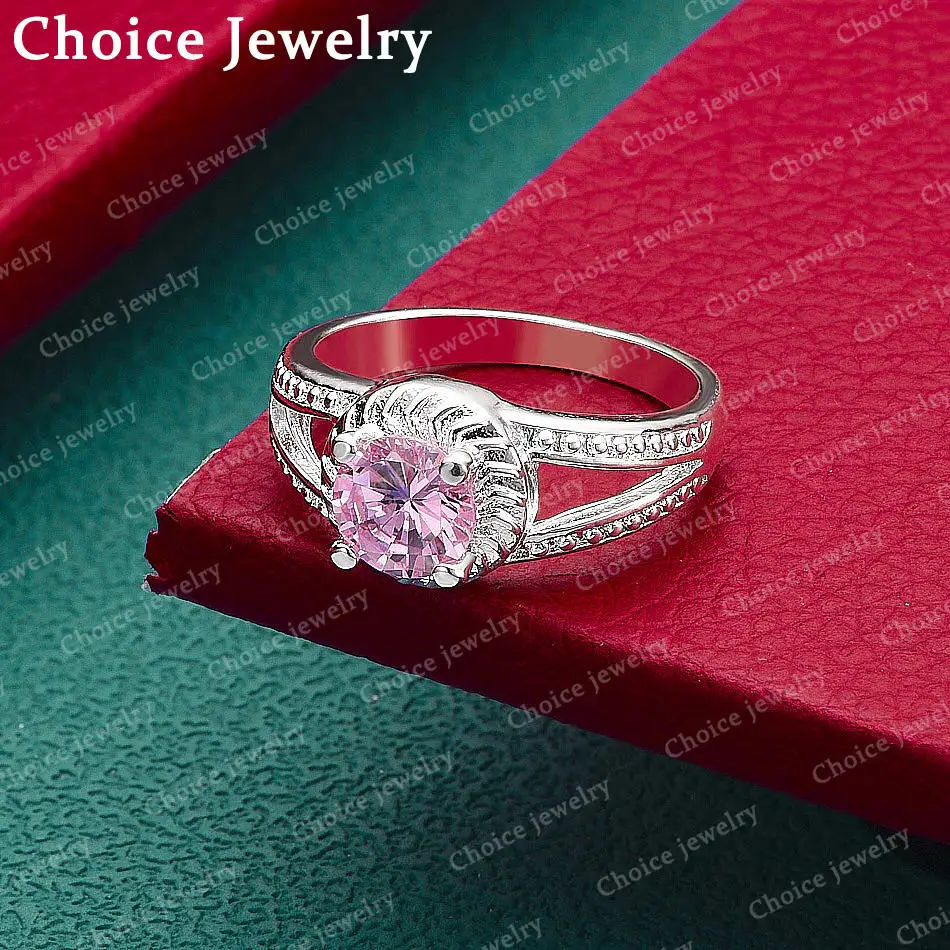 

925 Sterling Silver Pink Zircon Ring For Women Fashion Jewelry Charm Grace Wedding Engagement Accessories