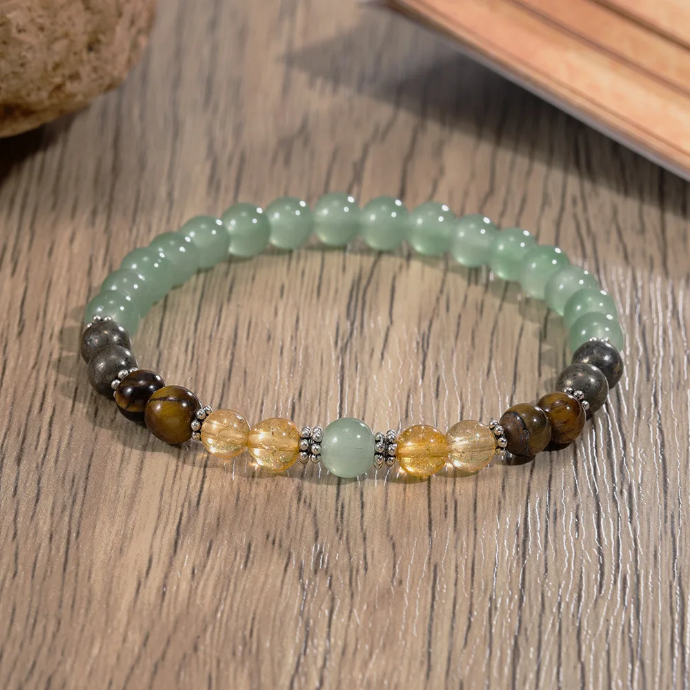 Green Aventurine Tiger Eye Yellow Crystal Beaded Bracelet Minimalist Fashion Unisex Natural Stone Jewelry Daily Wear Gif
