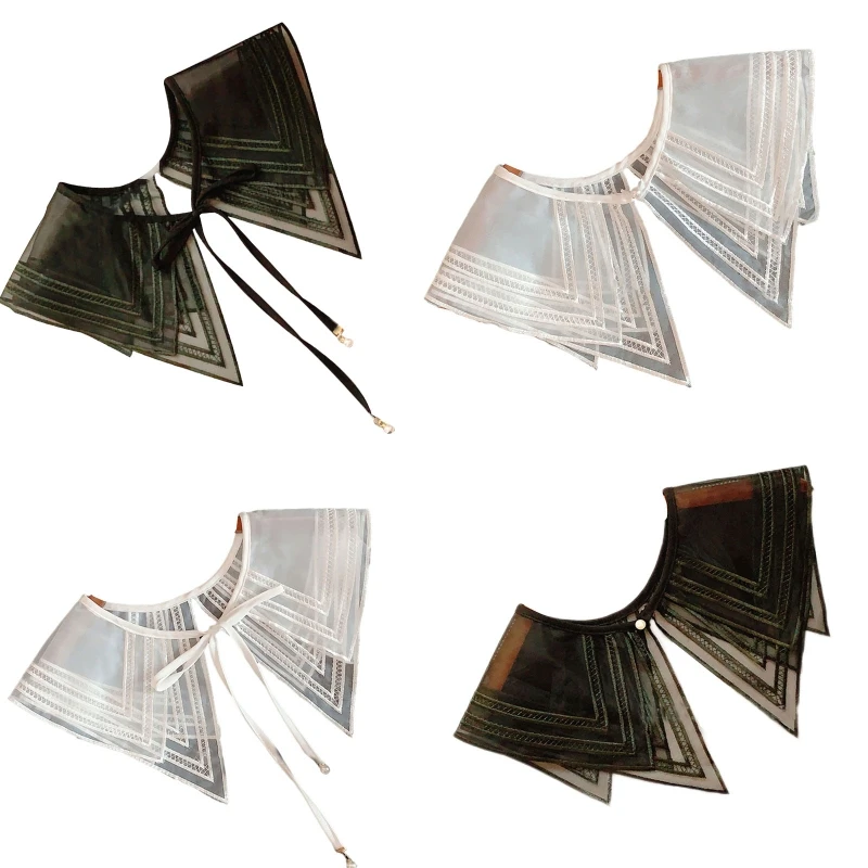 False Detachable Collar Embroidery Double-layer Tulle See Through Neckline